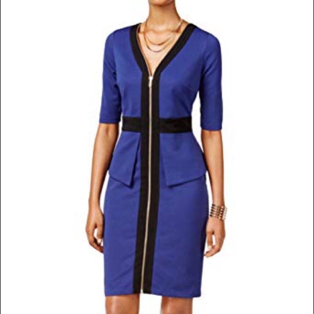 BRAND NEW-THALIA SODI Womens Blue Short Sleeve Zip Up Dress